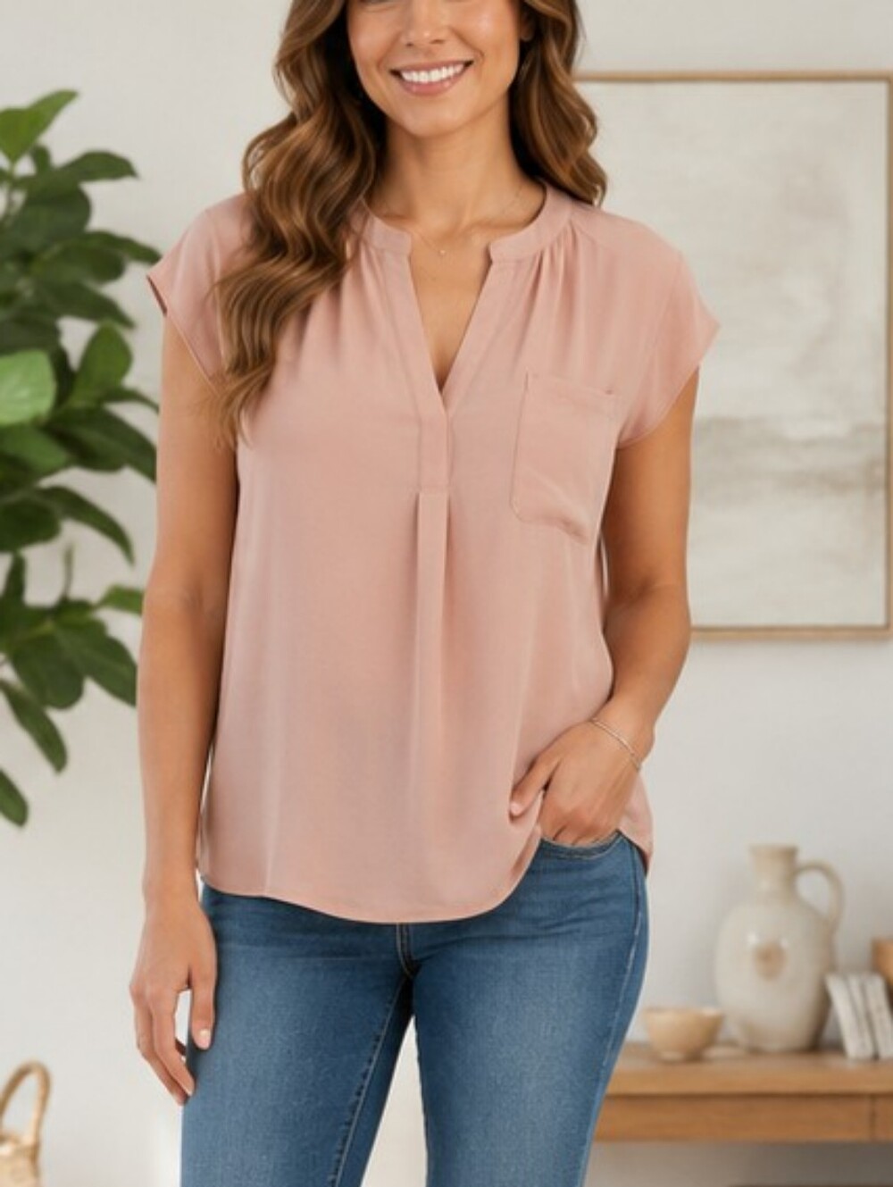 Liz Claiborne Blush Pink Cap Sleeve Blouse – Size Medium